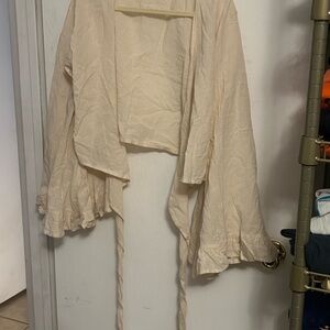 Cream Ruffled Open Cardigan